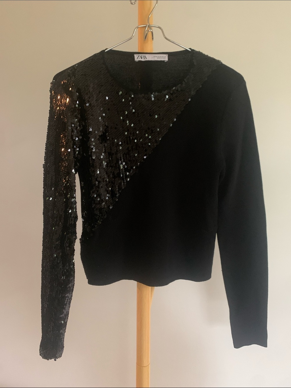 Zara Black Sequin Diagonal Pullover Sweater
